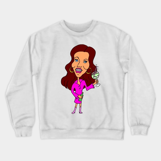 Funny Cartoon Brunette Woman Drinking Gin Crewneck Sweatshirt by Michelle Le Grand